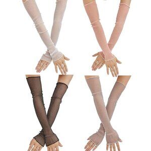 Women's 4 Pairs Sheer Arm Sleeves Fashion Lace Gloves Black White Gray Pink